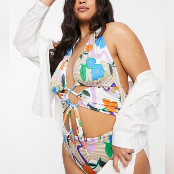 ASOS CURVE Lace-up Floral Swimsuit, Plus Size 22 - Picture 5 of 11
